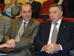 (слева направо) - Вице-президент Российского союза строителей, Вице-президент Национального объединения проектировщиков, Президент НП «Объединения генподрядчиков в строительстве» А.Ш.Шамузафаров, Председатель Комитета Торгово-промышленной палаты РФ по предпринимательству в сфере строительства и ЖКХ, Президент Национального объединения строителей Е.В.Басин.